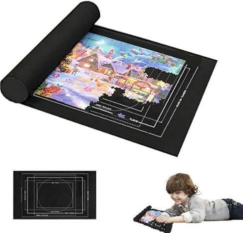 Jigsaw Puzzle Mat Roll Up, Portable Puzzle Board 47” x 31.5” Black Jigsaw Mat for Storage Jigsaws Up for 1500 Pieces, Storage Puzzles Jigsaws Accessories