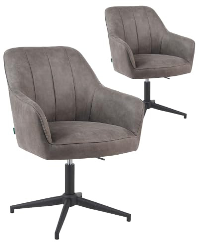 DUBI Möbel 2er Set Esszimmerstühle höhenverstellbar, Bürostühle, Konferenzstühle, 360° drehbar mit Taschenfederkern, ergonomisch gepolstert, modernes Metallgestell, Lederoptik Taupe, Modell Mika-Elin