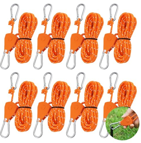 8 Tenditori A Cricchetto Con Corda 4 M x 4 Mm E Moschettone