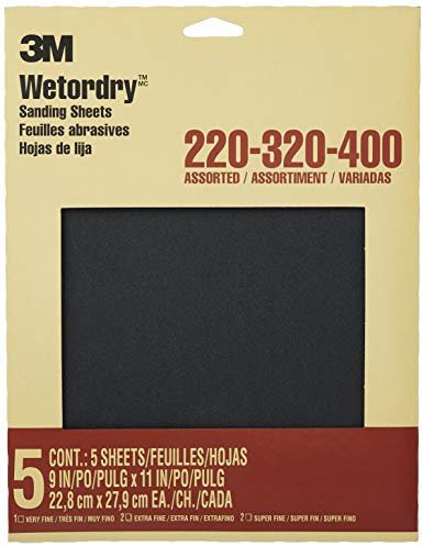 3M Wetordry Sandpaper, 9-Inch by 11-Inch, Assorted Grit, 5-Sheet