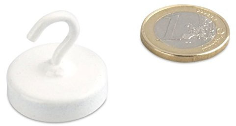 Hakenmagnet Ø 25 mm NEODYM - Weiss - hält 15 kg, Magnethaken, Deckenhaken, Wandhaken