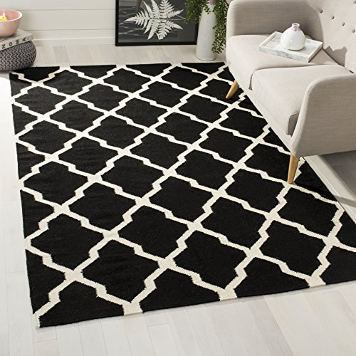 SAFAVIEH Dhurries Collection Accent Rug - 3' x 5', Black & Ivory, Handmade Flat Weave Wool, Ideal for High Traffic Areas in Entryway, Living Room, Bedroom (DHU634A)