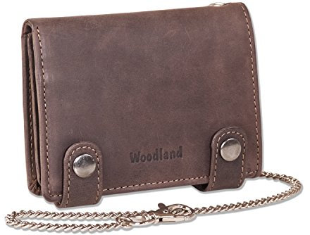 Woodland® Biker-Kettenbörse mit 40-cm Langer Kette im Hochformat aus naturbelassenem Büffelleder in Dunkelbraun/Taupe