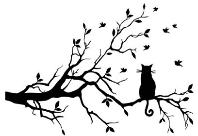 Stickers muraux amovibles pour décoration d’intérieur, Motif chat sur une branche, Noir