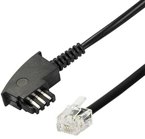 ecabo 10071 6m Telefonkabel Siemens/Telekom – TAE-F Stecker auf RJ11-Stecker – Anschluss-Kabel – Westernstecker – 4adrig – Flachkabel für Telefon AB FAX Modem – schwarz