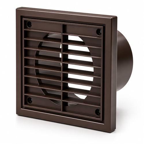 Airflow® External Wall Vent Cover – Brown Round Plastic Grille for 100mm/4 Ducting – Weatherproof Air Outlet – 140mm x 140mm