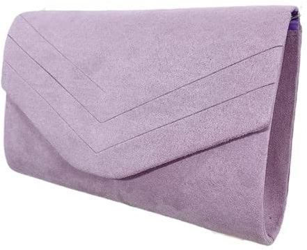 Leah Ward Women's Faux Suede Leather Clutch Bag Wedding Bridal Prom Handbags 809 (Lilac)