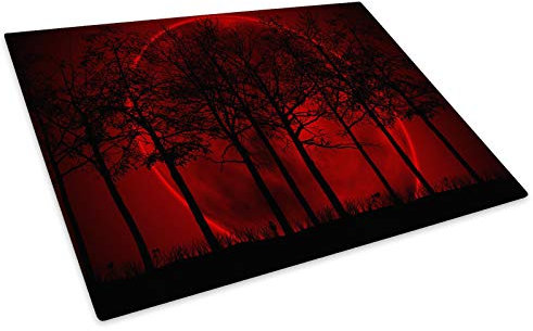 Red Black Moon Trees Nature Glass Chopping Board Kitchen Worktop Saver Protector