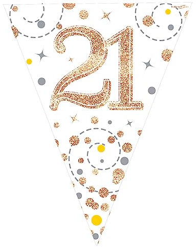 Party Bunting Sparkling Fizz 21 White & Rose Gold Holographic 11 flags 3.9m