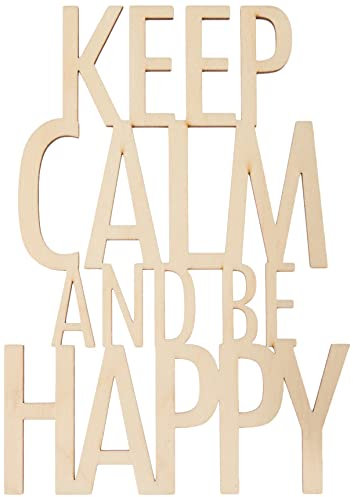 Rayher 46415505 Holzschrift Keep calm..be happyFSC100%, natur, 12,1x17,2x0,4cm, SB-Btl 1 Stück