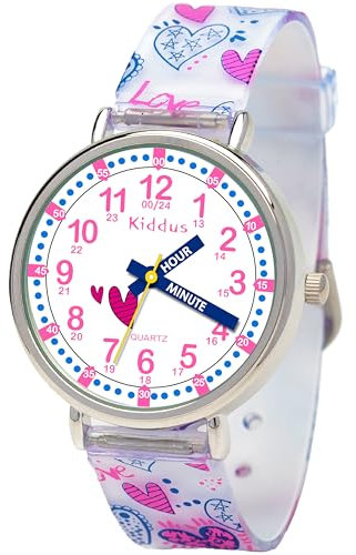 Kiddus Orologio Da Polso, Analogico per Bambini, Ragazzi. Time Teacher English Version. Con Esercizi per Imparare a Leggere l’Ora. Movimento al Quarzo Giapponese.