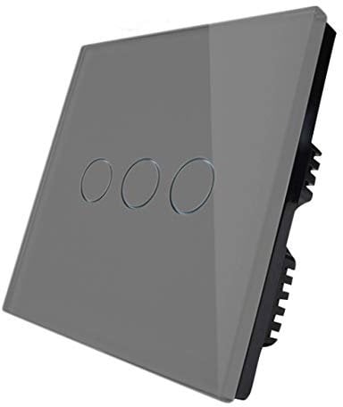 KONOQ Glass Panel Smart Touch Light Switch - DIMMER Light Switch (3 Gang / 1 Way, Grey)