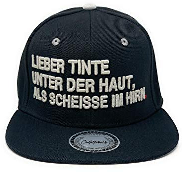Outfitfabrik ❤️ Snapback Cap Lieber Tinte UNTER DER Haut, ALS Scheisse IM HIRN in schwarz mit coolem Schirm-Innenprint und 3D Stick (Festival, Convention, Tattoo, Provokation, Statement)