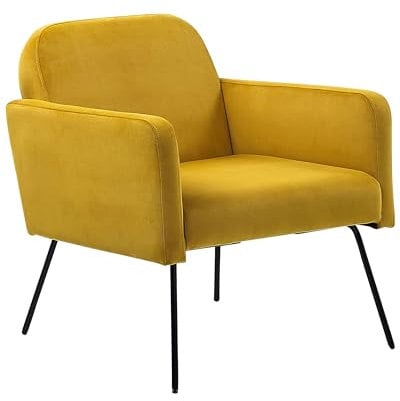 Sessel aus Samtstoff in Gelb Metallgestell in Schwarz Glamour Stil Narken