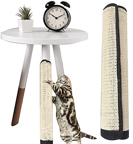 Cat Scratching Mat,Cat Furniture Protector,Cat Scratcher,Sisal Couch Guard Scratching Post for Cat Tree Natural Sisal Fabric Mat with Velcro for Wrapping Around Table Couch Chair Furniture Leg,2PCS,S