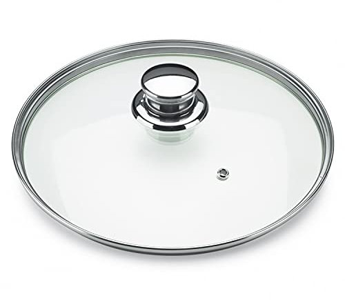 Alza Basic - Tapa de Cristal Universal 32cm, Acero Inoxidable, Compatible con Ollas, Cazuelas, Sartenes, Cazos, Orificio Extracción de Vapor