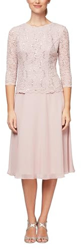 Alex Evenings Tea Length Embroidered Bodice Mother of The Bride Gown, Wedding Guest Dress Robe pour Occasion spéciale, Rose uni, 44 Femme