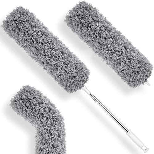 PURELITO Plumeau télescopique | Jeu de 2 Embouts Microfibres | Plumeau télescopique Long Extensible en Acier Inoxydable | Plumeau Lavable pour Nettoyer des fenêtres, radiateurs, étagères