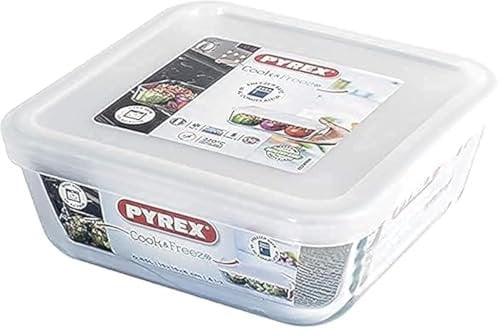 Pyrex Microwave Safe Classic Square Glass Dish with Plastic Lid 0.85 Litre White (Pack of 6)