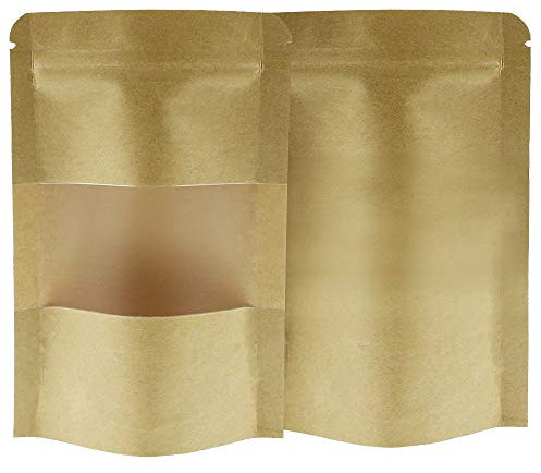 TXErfolg 50 STK Kraftpapiertüten Wiederverwendbarer 9 * 14cm für Verpackung von Kaffee Tee Snack Nüsse Gewürze Kekse Kleine Braune Papier Beutel Mit Fenster Papier Tütchen kraftpapier mit Boden