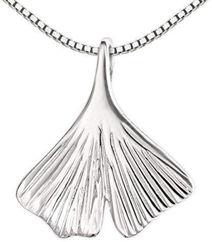 CLEVER SCHMUCK Ginkgoblatt Damen Halskette Anhänger Ginkoblatt 19 x 20 mm schlicht glänzend & Kette Venezia 50 cm Sterling Silber 925 im Schmucketui
