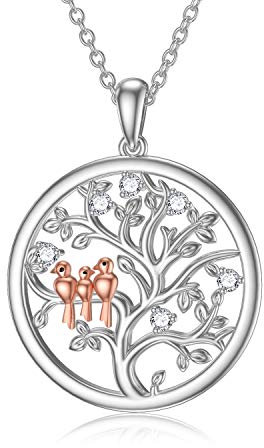 LONAGO Collana Albero Della Vita 925 Sterline D'argento Carino Uccelli Albero Genealogico Pendente Collana Gioielli per le Donne
