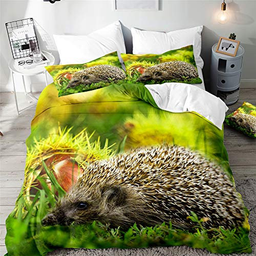 Morbuy Igel-Druck Bettbezug Bettwäsche Set - Erwachsene Kinder Bettwäsche-set, Mikrofaser Weiche Bettbezug mit Reißverschluss und Kissenbezüge (135x200cm,Nussigel)