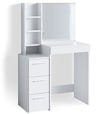 Vicco Schminktisch Weiß Meryl 40x127.4x79.9 cm - Kosmetiktisch, Stilvolles, modernes Design, das Sich leicht integrieren lässt