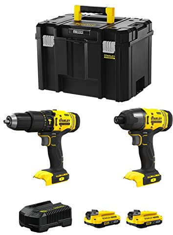 STANLEY FatMax Kit SVK214 (Perceuse à Percussion SFMCD711 + Visseuse à Chocs SFMCF800 + 2 Batteries de 2,0 Ah + Chargeur + TSTAK VI)