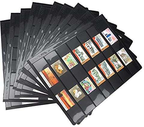 WMLBK Briefmarken-Seiten Blätter Doppelseitiges Stempelalbum Lagerseiten mit 9 Binderlöchern 10 Seiten Set Klassisches Stempelalbum