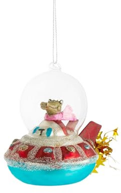 BUTLERS Weihnachtsbaumkugel Krokodil im Raumschiff Christbaumschmuck Glas Blau -Hang ON- Weihnachten Baumkugeln Space-Kroko Figur Anhänger | Tannenbaum Deko & Weihnachtsdeko