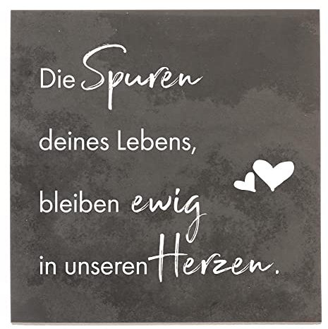 Dolorino Grabtafel aus Stein | wetterfest | mit Trauerspruch 'Die Spuren Deines Lebens' | 14x14cm