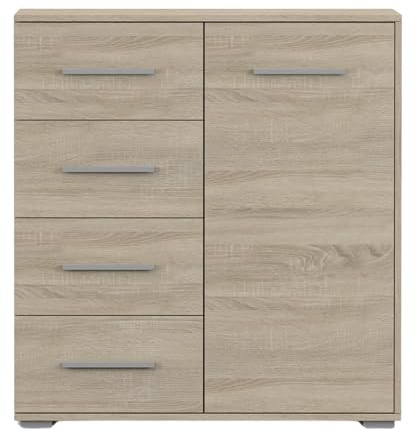 Fabryka Mebli Idźczak Schiebetürenschrank Frida 01 1D4S eleganter Kommode Schubladkasten Kommode mit Schubladen - Schlafzimmer Schiebetüren Schränkchen Stauraum Modern Design (Sonoma/Sonoma)