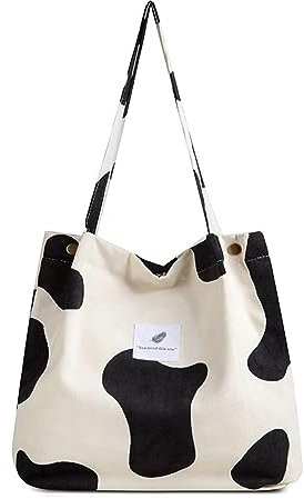 FITDON Cord Umhängetasche Groß, Damen Schultertasche Canvas Tasche Tote Handtasche für Alltag, Büro, Schulausflug und Einkauf