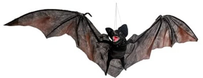 Horror-Shop Schwarze Fledermaus mit Flügelschlag, Leuchtaugen & Geräusche als Deko 122 cm