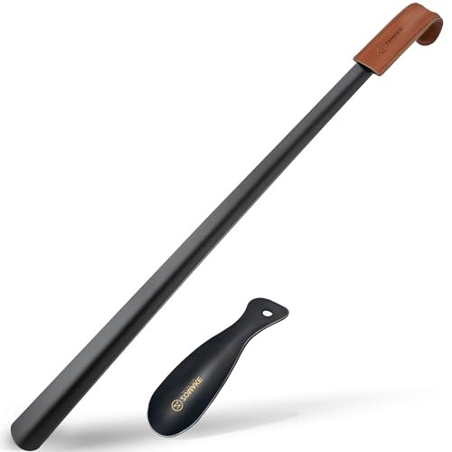 ZOMAKE Chausse Pied Metal 2Pcs - 72cm Grand Chausse-pieds Long Manche Métal Chausse Pieds avec Cuir,19cm Chaussé Pied Facile à Utiliser(2 Pièces Noir)