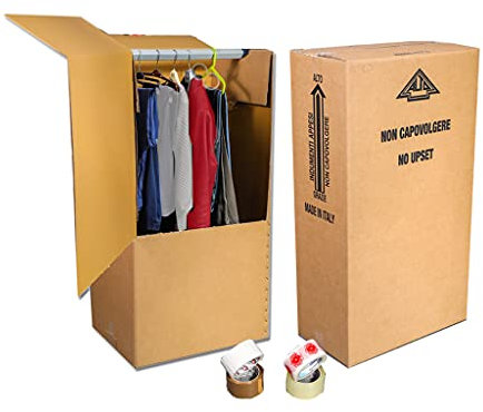 Mottola Packaging- 10 Scatole Per capi appesi- 60x50x115H - Bauletti Resistenti, Scatoloni Per Trasloco e Trasporto di Vestiti appesi -Porta abiti Con Barra appendiabiti-10 SCATOLE TRASLOCO