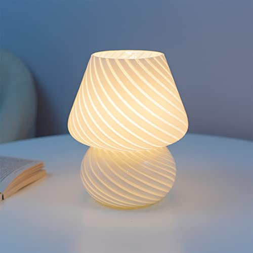 BestAlice Svamplampa, glas svamp nattlampa USB uppladdningsbar dimbar liten sänglampa 3000/4000/5500k sovrum bord, vintage stil dekorlampa, vit
