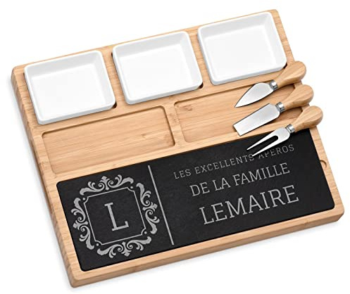 Maverton Planche à Fromage Personnalisée Cadeau Couple, Plateau charcuterie | Avec Accessoires, Plateau Apero Gravé pour Parents, Cadeau Personnalisé pour mariés pour mariage/Noël/noces, apéro