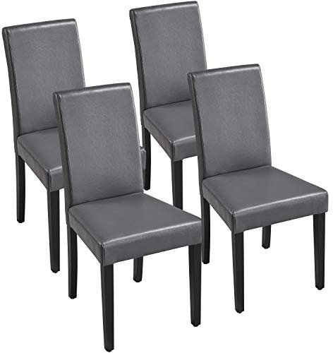Yaheetech Dining Chairs Set of 4 Modern High Back PU Leather Padded Seat w/Adjustable Solid Wooden Legs Home/Restaurant/Kitchen Grey