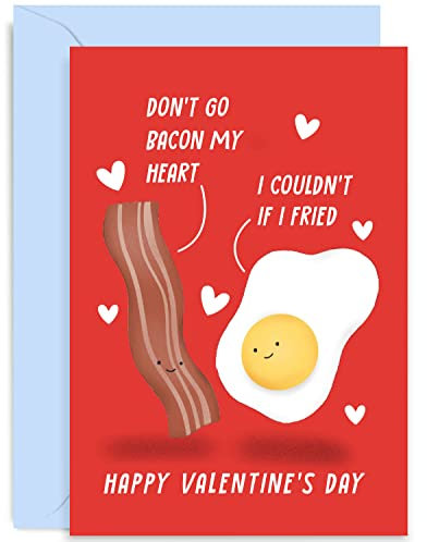 Old English Co. Lustige Valentinstagskarte für Sie oder Ihn – Don't Go Bacon My Heart Pun – lustige Karte für Freund, Freundin, Verlobte, Ehemann, Ehefrau, Partner | Innenseite blanko mit Umschlag