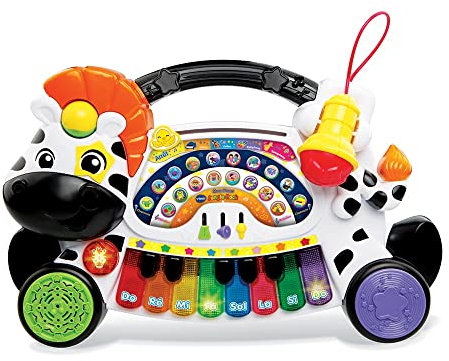 VTech - Mon Piano Jungle Rock, Instrument de Musique Bébé, Piano Interactif 4 en 1 avec Micro Enfant, Jeu d'Éveil Musical, Jouet Lumineux Zèbre, Cadeau Enfant Dès 18 Mois - Contenu en Français