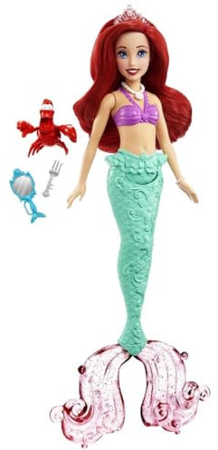 Ariel, die kleine Meerjungfrau, Sea Stories 28 cm große Puppe mit Sebastian und verschiedenen Prinzessinnen Accessoires. Original Mattel HLW35 – Kinder ab 3 Jahren