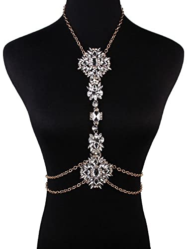 Strass Brustkette 1Pcs Damen Halskette Körperkette Boho-Strass-Körperkette Körper Kette Kettenschmuck BH Kette Strand, Bikini, Rave-Party, Körperschmuck für Frauen und Mädchen Körperzubehör