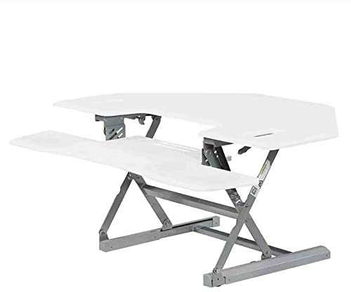 ASUMUI Büro Ergonomischer Tischaufsatz mit Zwei Etagen, Gasfeder, manuell höhenverstellbarer Stehpult-Konverter, 46 Zoll, mit 12 Höheneinstellungen (White)