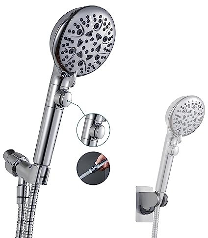 GwernKB Handheld Shower Head with On/Off Switch, 8 Modes High Pressure Shower Head with 200cm Extra Long Stainless Steel Hose and Bracket, Plus Extra Low Reach, Self Adhesive Wall Mount for Kids