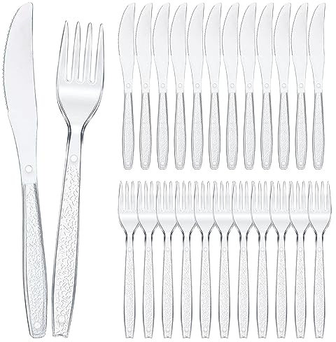 200 Stück Plastik Besteck, Plastikgabeln + Plastikmesser, Messer Gabel Set, Wiederverwendbar Plastik Besteck Set Geeignet für Familienessen Geburtstagsfeier Hochzeit Festivalfeier