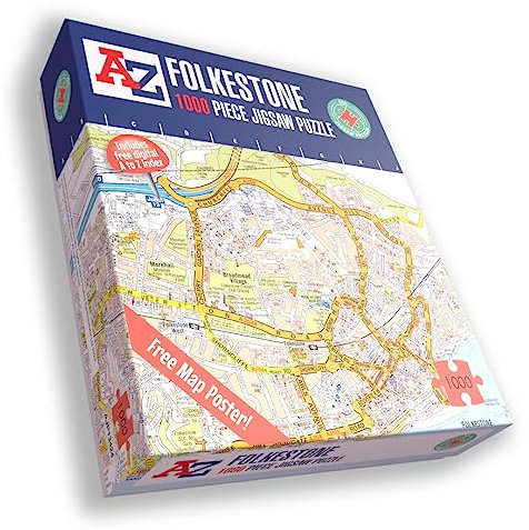 Great Britain A-Z Map of Folkestone 1000 Piece Jigsaw Puzzle – Exclusive Street Map – Includes Guide Print & City Index – Nostalgic Gift Mapping Fun for Adults