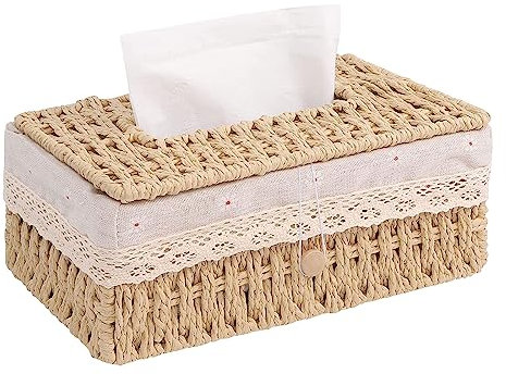 Kosmetiktücherbox, Tücherbox, Taschentücher Box aus Papierseil, Kosmetiktücher Box Organizer Boho Deko, Taschentuchbox Taschentuchspender mit Futter, für Esszimmer Badezimmer Schlafzimmer Auto Büro