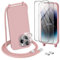DiDaDi Handykette kompatibel mit iPhone 12 Mini Hülle,Handyband Necklace Hülle mit Band Handyhülle für zum Umhängen Silikon Case mit Schnur Schutzfolie und Kameraschutz in Dunkelrosa Gold
